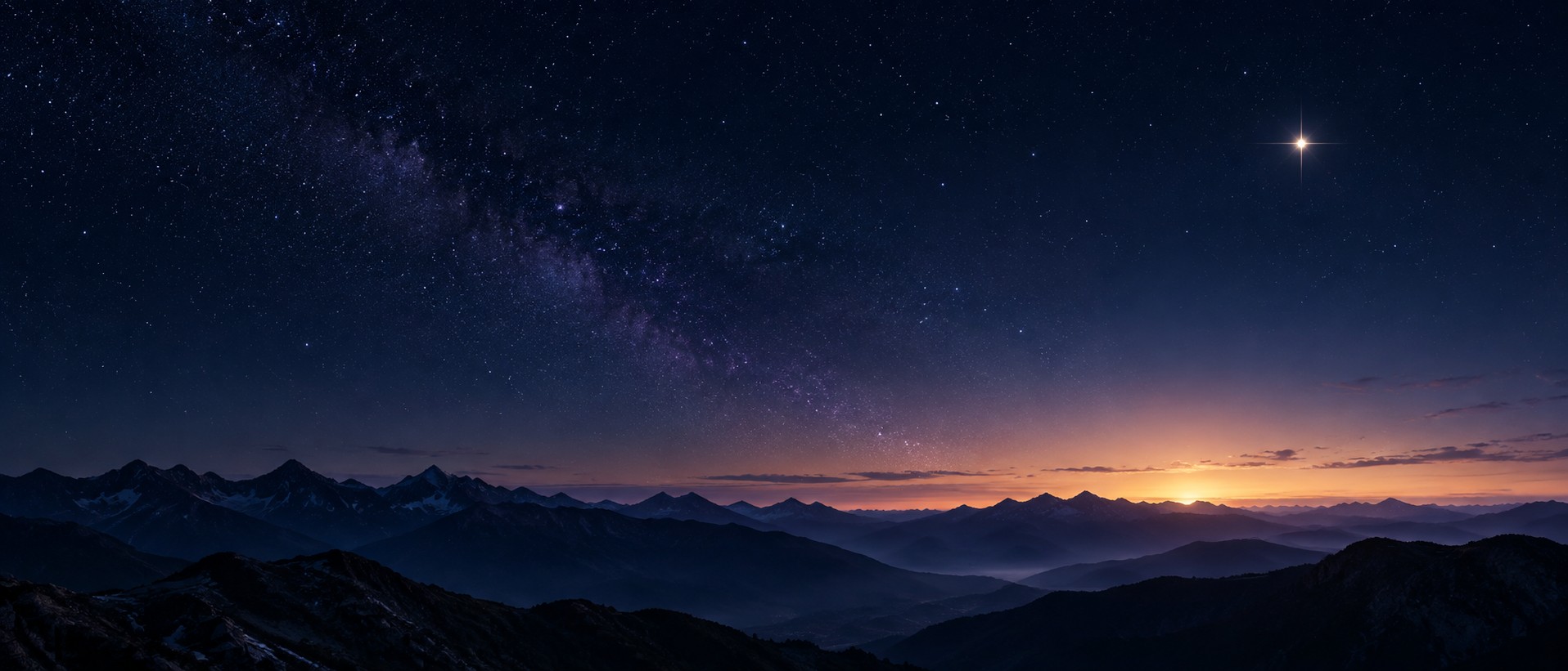 A bright star above a mountain horizon, illustrating light and direction