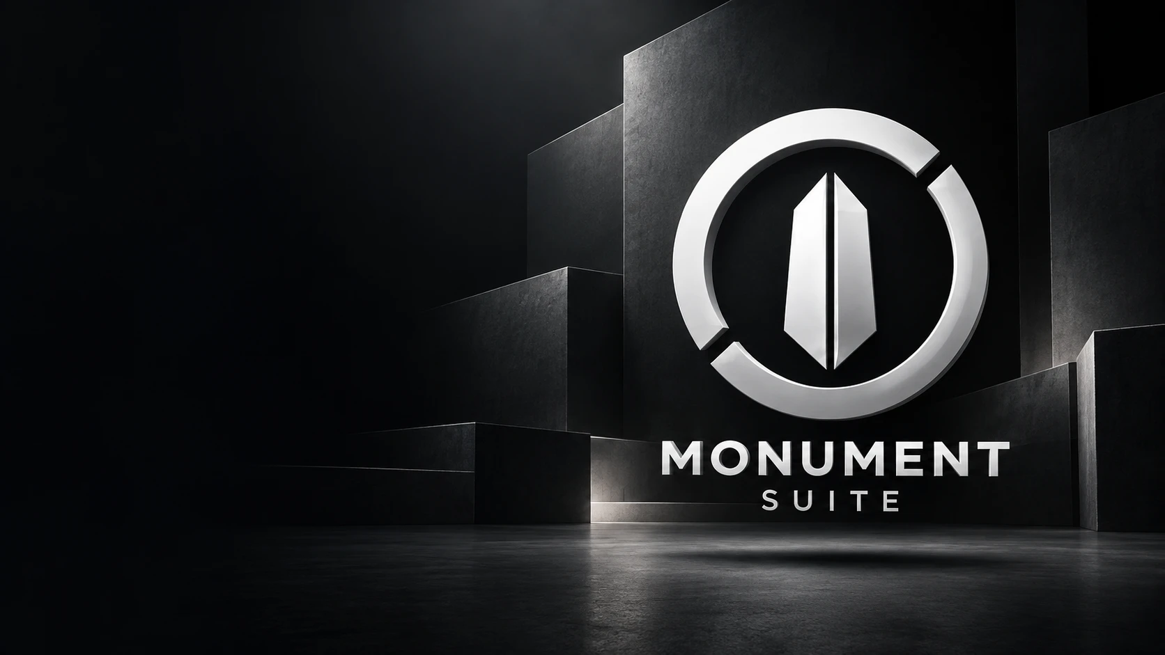 Monument Suite logo set against dark architectural forms