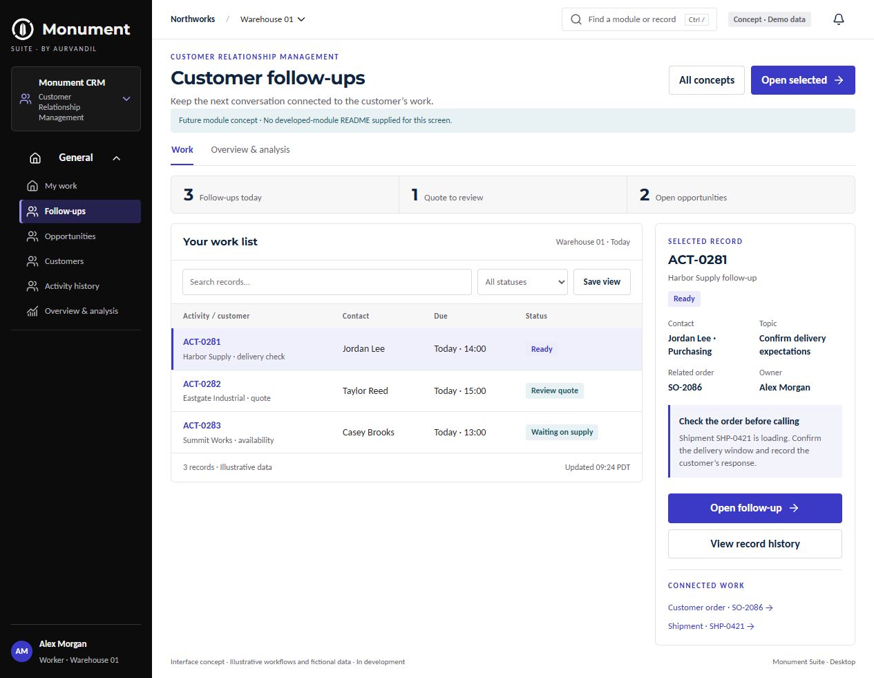 Customer Relationship Management · Desktop interface concept
