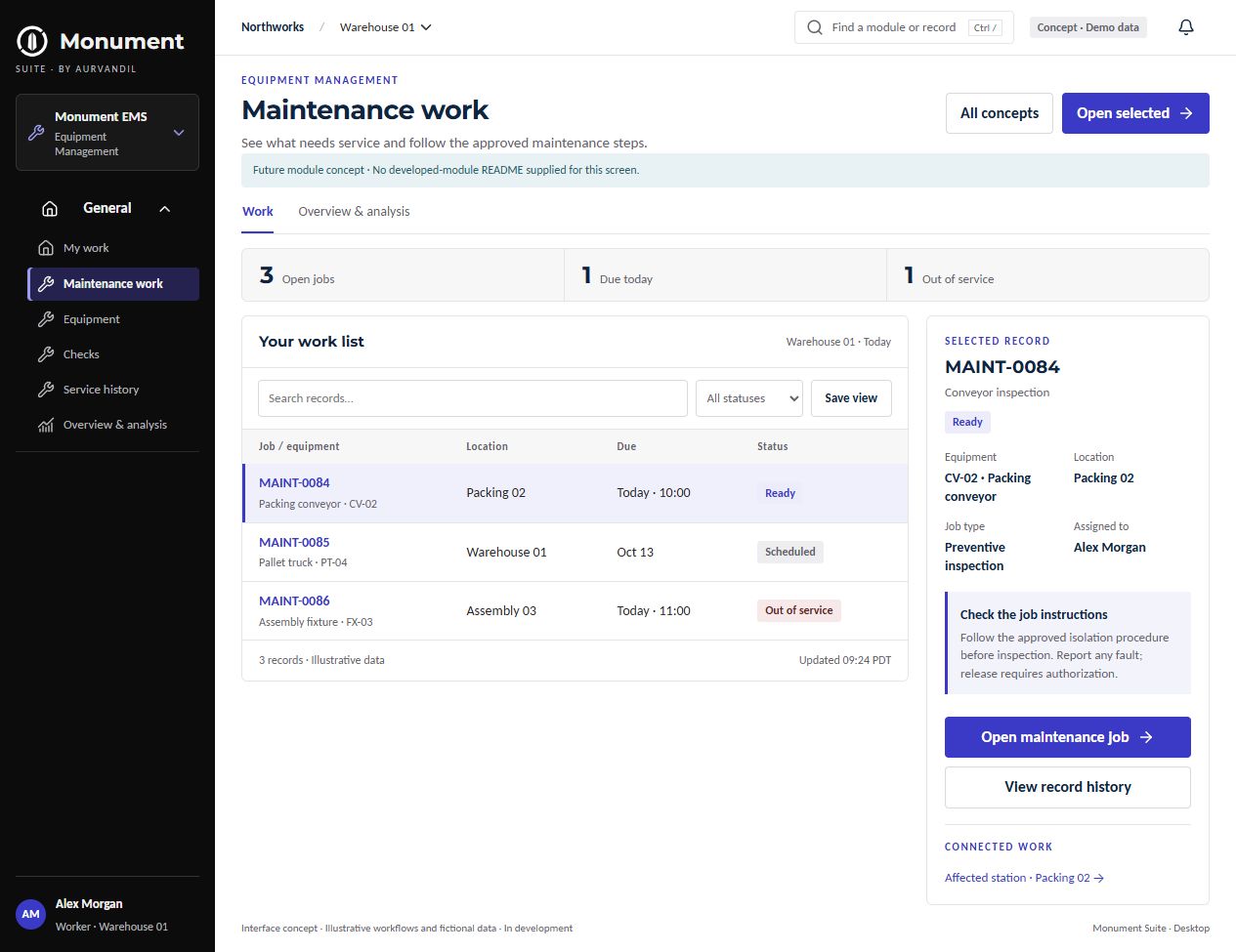 Equipment Management · Desktop interface concept