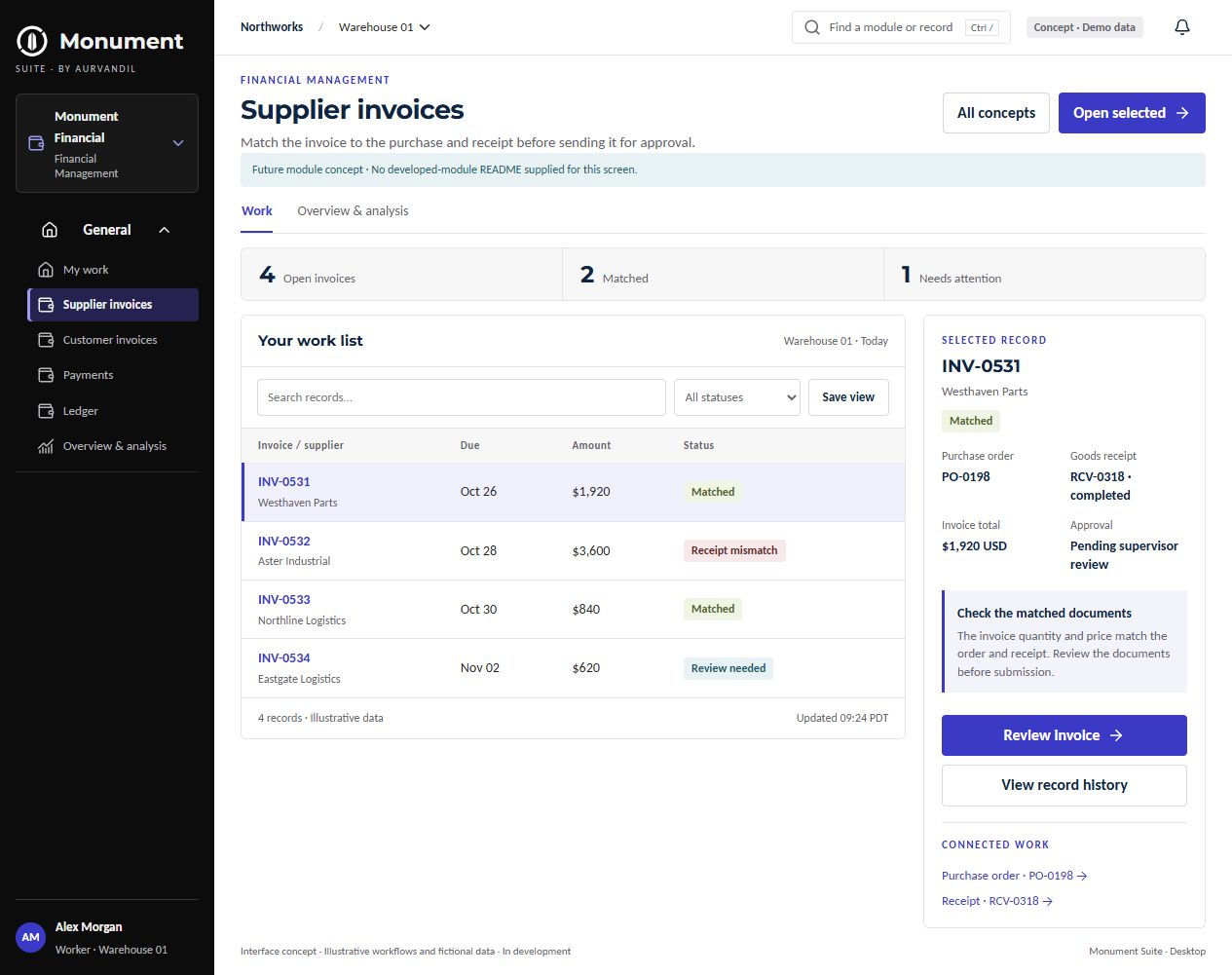 Financial Management · Desktop interface concept