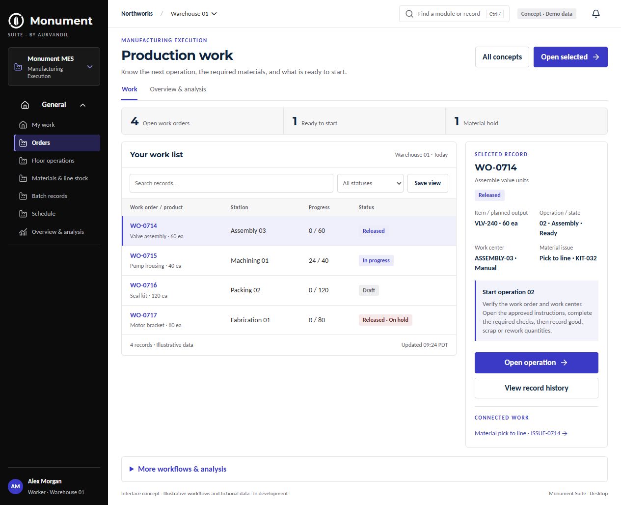 Manufacturing Execution · Desktop interface concept