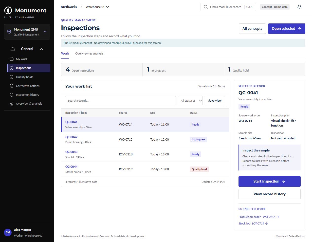 Quality Management · Desktop interface concept