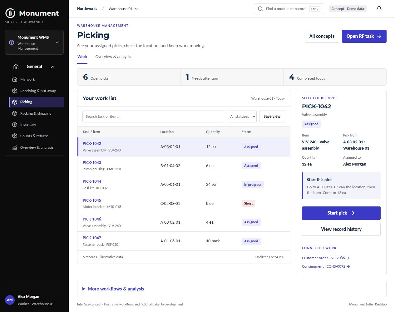 Warehouse Management · Desktop interface concept