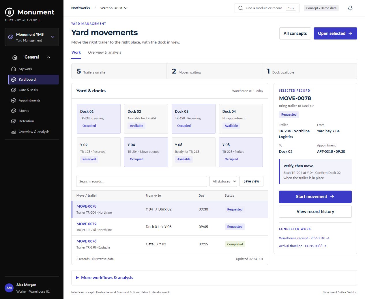 Yard Management · Desktop interface concept
