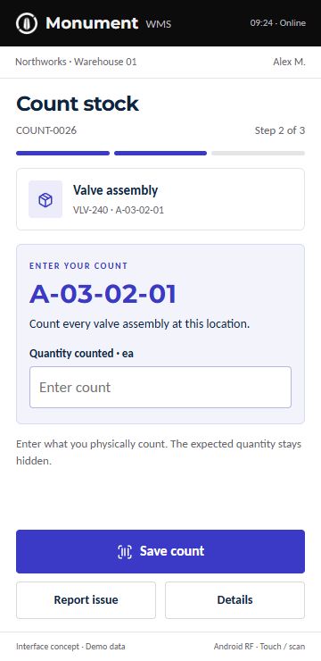 Record a blind stock count interface concept