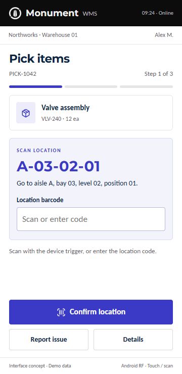 Verify the pick location interface concept