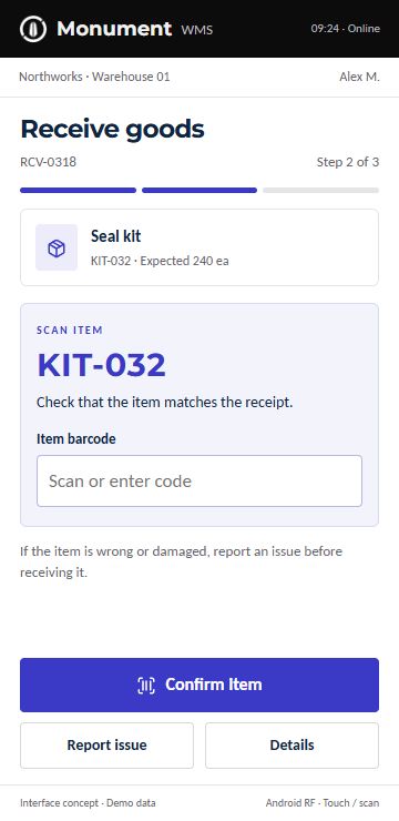 Check incoming goods interface concept
