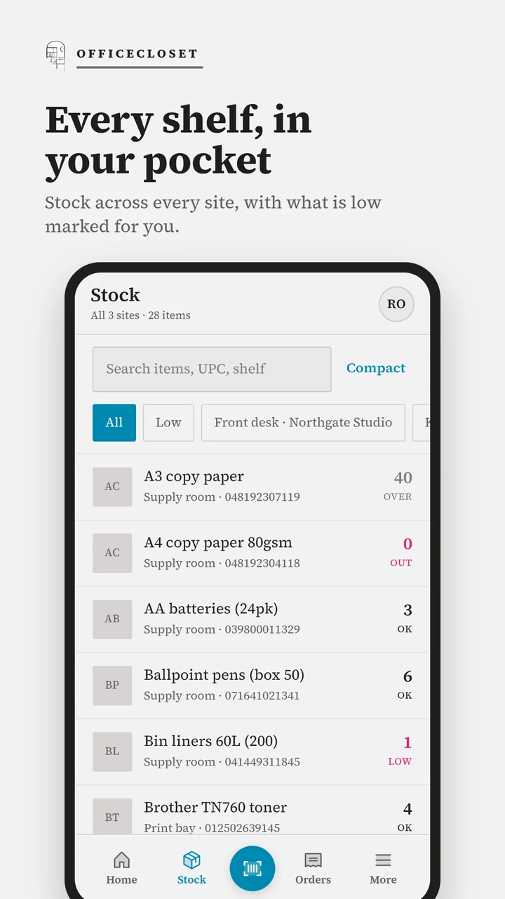 Find supplies and see quantities at the shelf.