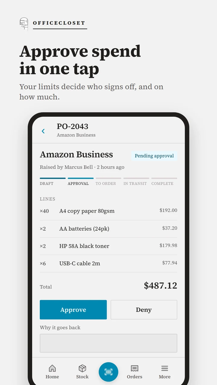 Review an order and approve spending.