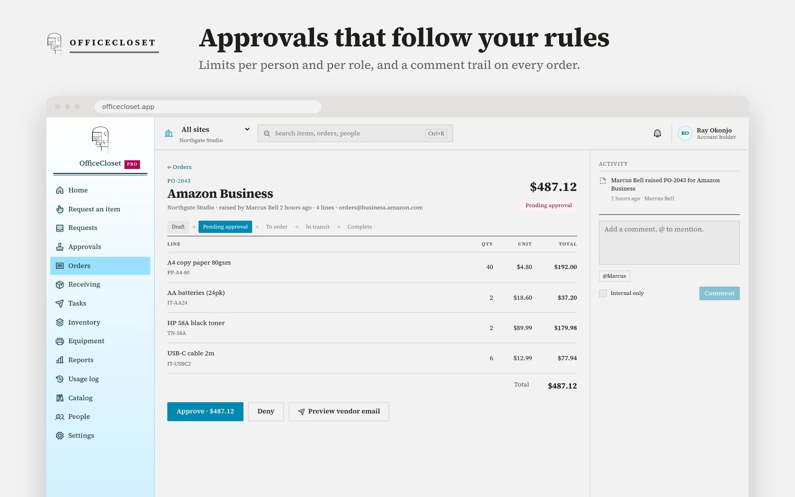 Review order details and purchasing decisions.